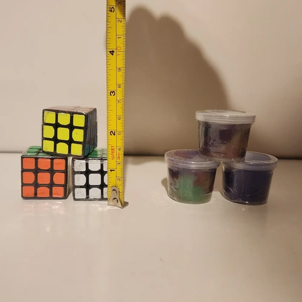 Lot of Mini Fidgets 3 mini Rubik's Cubes, and 3 mini Slime Buckets